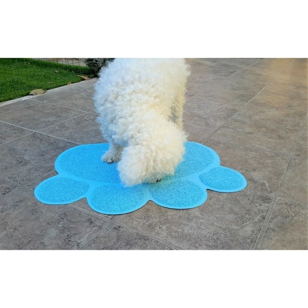 New Cat Litter Floor Matt Paw Print Blue Dog Pet Food Bowl Textured Flexible